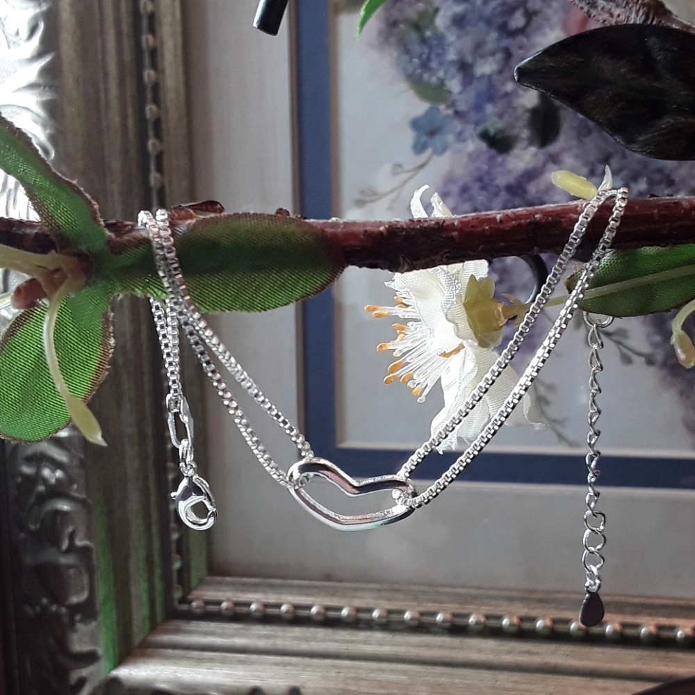 A3 NEW Sterling Double Chain Floating Heart - Picture 5 of 7